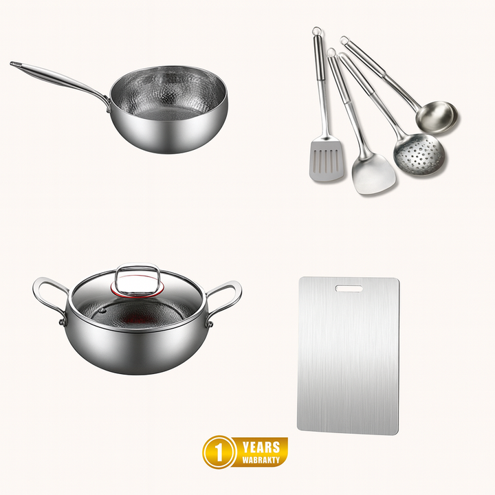 Chef’s Choice Bundle: 2 Pans + Utensils Set+ Chopping Board